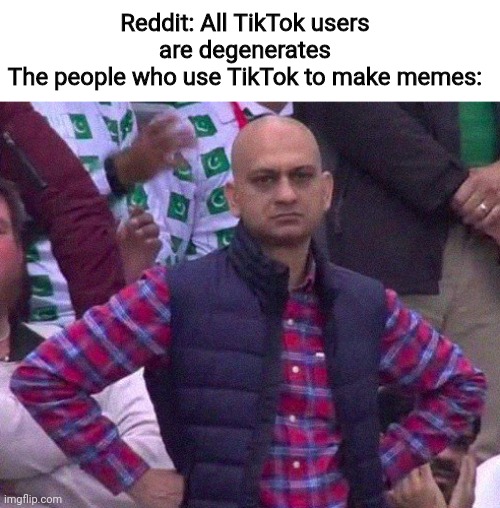 Have we forgotten them...? |  Reddit: All TikTok users are degenerates
The people who use TikTok to make memes: | image tagged in angry man,tiktok,memes | made w/ Imgflip meme maker