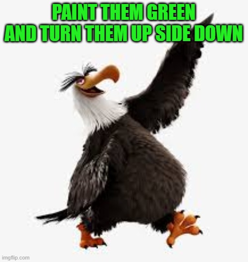 angry birds eagle | PAINT THEM GREEN AND TURN THEM UP SIDE DOWN | image tagged in angry birds eagle | made w/ Imgflip meme maker