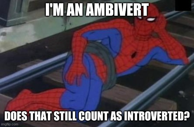 Sexy Railroad Spiderman | I'M AN AMBIVERT; DOES THAT STILL COUNT AS INTROVERTED? | image tagged in memes,sexy railroad spiderman,spiderman | made w/ Imgflip meme maker