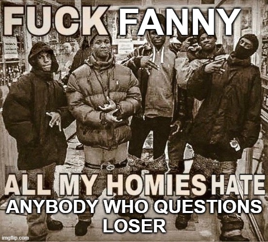 All My Homies Hate | FANNY ANYBODY WHO QUESTIONS
LOSER | image tagged in all my homies hate | made w/ Imgflip meme maker