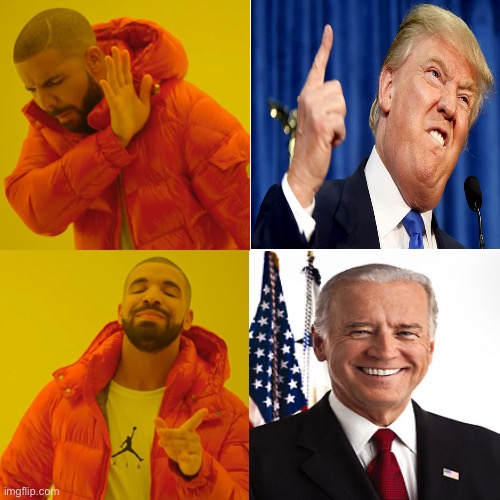 Basic pictographic display of what the polls are saying and how I predict the American people will ultimately vote in November. | image tagged in drake hotline bling,election 2020,joe biden,biden,trump,2020 elections | made w/ Imgflip meme maker
