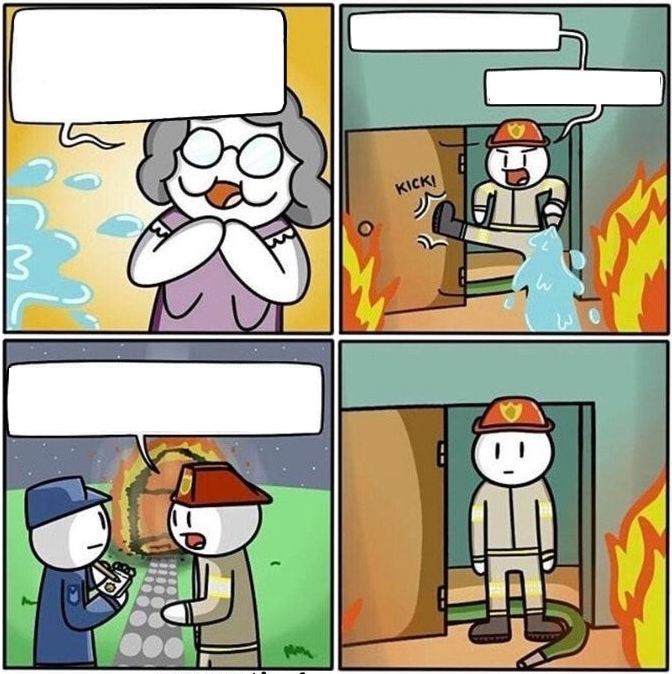 fireman old lady for right-to-left alphabets Blank Meme Template