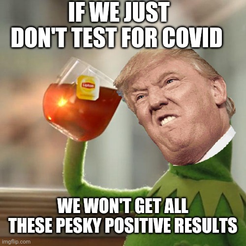 No tests, no virus right? | IF WE JUST DON'T TEST FOR COVID; WE WON'T GET ALL THESE PESKY POSITIVE RESULTS | image tagged in memes,but that's none of my business,donald trump,trump,coronavirus,corona virus | made w/ Imgflip meme maker