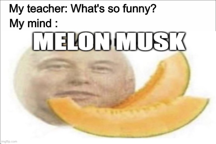 Once again I made another meme at 3am | My teacher: What's so funny? My mind : | image tagged in elon musk | made w/ Imgflip meme maker