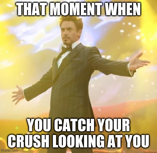 Robert Downey Jr Iron Man | THAT MOMENT WHEN; YOU CATCH YOUR CRUSH LOOKING AT YOU | image tagged in robert downey jr iron man | made w/ Imgflip meme maker