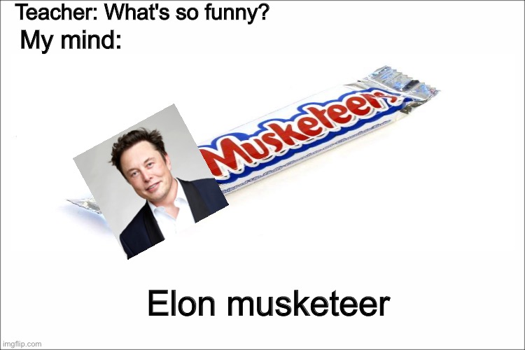 I already made one why am I making this- | Teacher: What's so funny? My mind:; Elon musketeer | image tagged in elon musk | made w/ Imgflip meme maker
