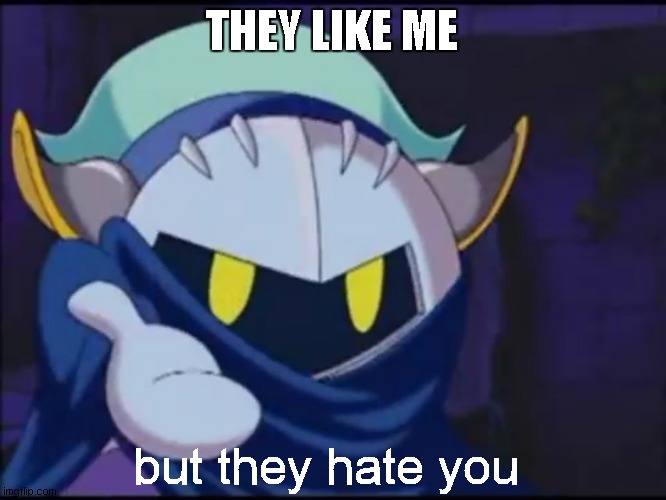 THEY LIKE ME but they hate you | image tagged in meta knight give me your | made w/ Imgflip meme maker