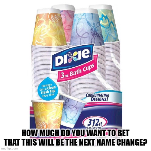 Dixie Cups | HOW MUCH DO YOU WANT TO BET THAT THIS WILL BE THE NEXT NAME CHANGE? | image tagged in dixie | made w/ Imgflip meme maker