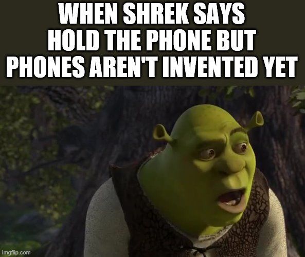 WHEN SHREK SAYS HOLD THE PHONE BUT PHONES AREN'T INVENTED YET | made w/ Imgflip meme maker