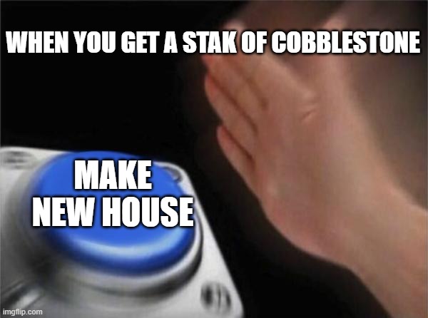 Blank Nut Button | WHEN YOU GET A STAK OF COBBLESTONE; MAKE NEW HOUSE | image tagged in memes,blank nut button | made w/ Imgflip meme maker