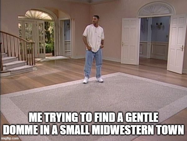 Will Smith empty room | ME TRYING TO FIND A GENTLE DOMME IN A SMALL MIDWESTERN TOWN | image tagged in will smith empty room | made w/ Imgflip meme maker