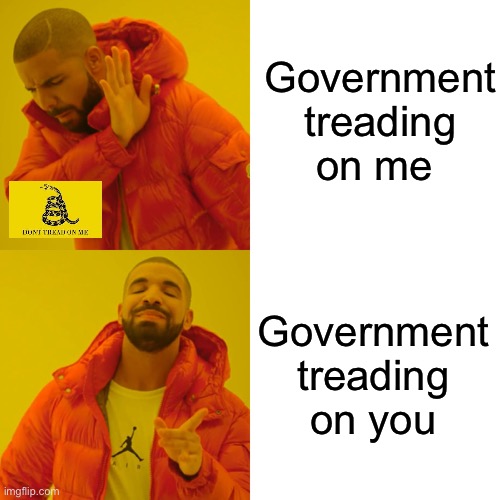 Drake Hotline Bling Meme | Government treading on me Government treading on you | image tagged in memes,drake hotline bling | made w/ Imgflip meme maker