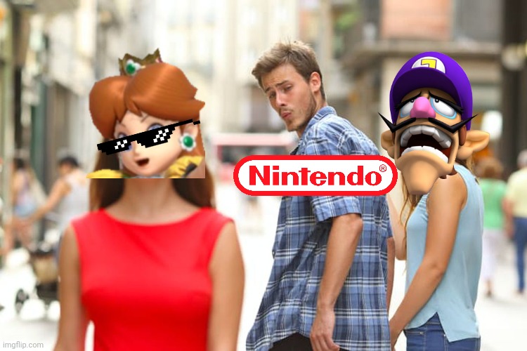 Nintendo values Daisy | image tagged in memes,distracted boyfriend,daisy,waluigi,mario,super mario | made w/ Imgflip meme maker