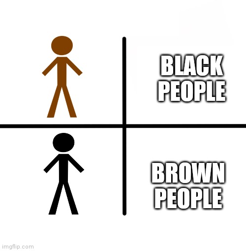 Your colorblind |  BLACK PEOPLE; BROWN PEOPLE | image tagged in memes,blank starter pack,black vs brown | made w/ Imgflip meme maker