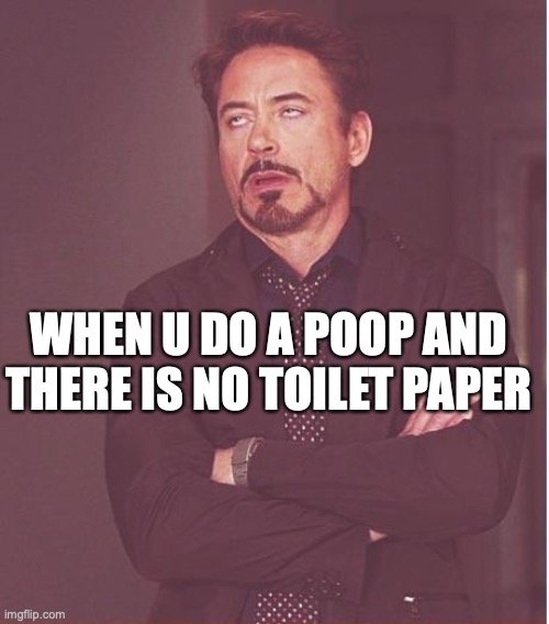 Face You Make Robert Downey Jr | WHEN U DO A POOP AND THERE IS NO TOILET PAPER | image tagged in memes,face you make robert downey jr | made w/ Imgflip meme maker
