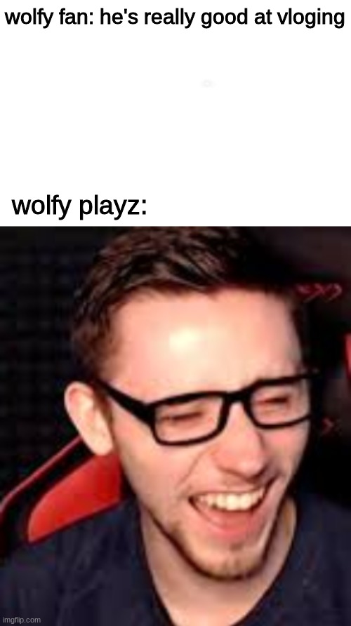 wolfy fan: he's really good at vloging; wolfy playz: | image tagged in wolfy playz | made w/ Imgflip meme maker