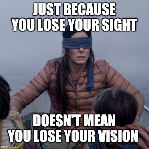 Real Talk | JUST BECAUSE YOU LOSE YOUR SIGHT; DOESN'T MEAN YOU LOSE YOUR VISION | image tagged in memes,bird box | made w/ Imgflip meme maker