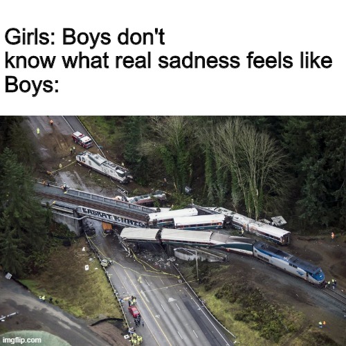 Amtrak 501 | Girls: Boys don't know what real sadness feels like
Boys: | made w/ Imgflip meme maker