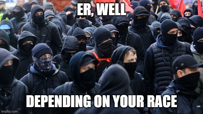 Antifa declared terrorist group | ER, WELL DEPENDING ON YOUR RACE | image tagged in antifa declared terrorist group | made w/ Imgflip meme maker