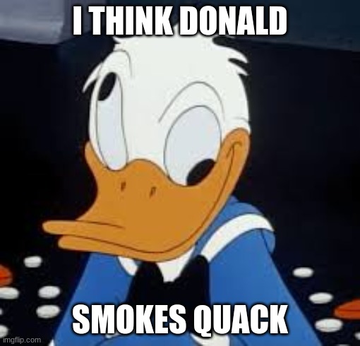don't smoke quack kids | I THINK DONALD; SMOKES QUACK | image tagged in crack,donald duck | made w/ Imgflip meme maker