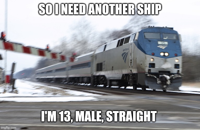 Fast amtrak | SO I NEED ANOTHER SHIP; I'M 13, MALE, STRAIGHT | image tagged in fast amtrak,taken | made w/ Imgflip meme maker