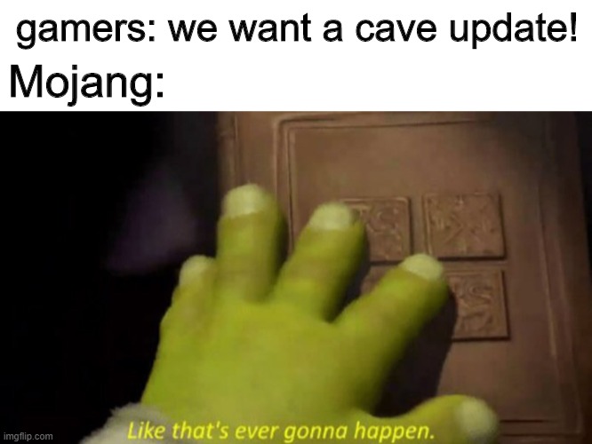 YeA sURE | gamers: we want a cave update! Mojang: | image tagged in shrek,dank memes,funny,memes,minecraft,gaming | made w/ Imgflip meme maker
