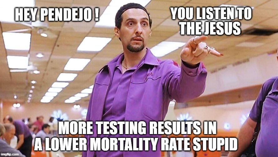 MORE TESTING RESULTS IN A LOWER MORTALITY RATE STUPID | made w/ Imgflip meme maker