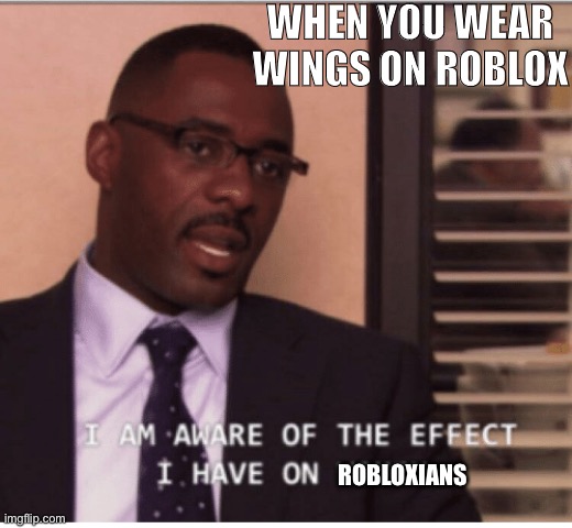 Wearing wings on roblox | WHEN YOU WEAR WINGS ON ROBLOX; ROBLOXIANS | image tagged in roblox,wings,wings,i am aware of the effect i have on women | made w/ Imgflip meme maker