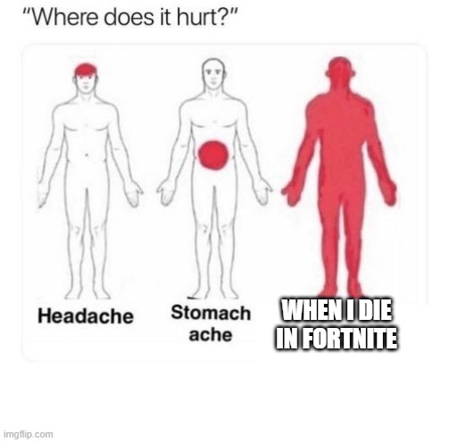 Where does it hurt | WHEN I DIE IN FORTNITE | image tagged in where does it hurt | made w/ Imgflip meme maker