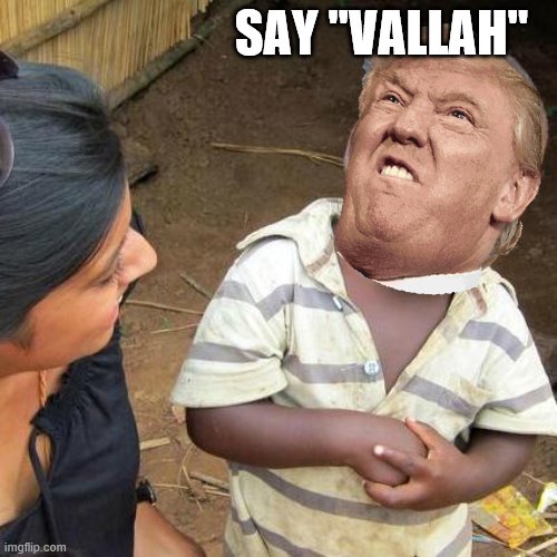 Lil' kid | SAY ''VALLAH'' | image tagged in memes,third world skeptical kid | made w/ Imgflip meme maker
