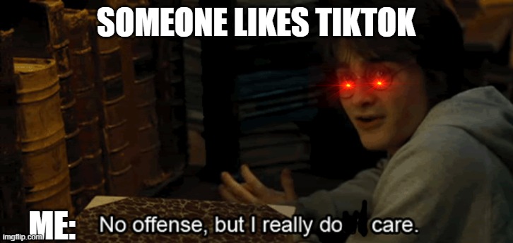 I do care | SOMEONE LIKES TIKTOK; ME: | image tagged in harry potter doesn't care | made w/ Imgflip meme maker