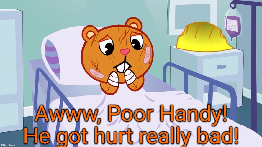 Poor Handy (HTF) | Awww, Poor Handy! He got hurt really bad! | image tagged in poor handy htf,happy tree friends,memes,hospital,cartoons | made w/ Imgflip meme maker