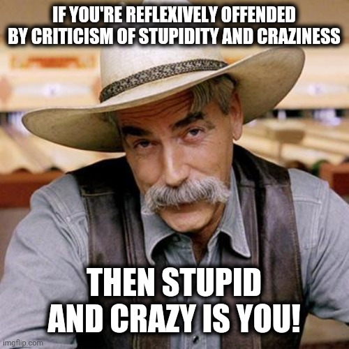 And don't even try to tell me that defunding/disbanding/demonizing police is responsible public policy! | IF YOU'RE REFLEXIVELY OFFENDED BY CRITICISM OF STUPIDITY AND CRAZINESS; THEN STUPID AND CRAZY IS YOU! | image tagged in sarcasm cowboy,memes,stupidity and craziness,stupid liberals,blm,police | made w/ Imgflip meme maker