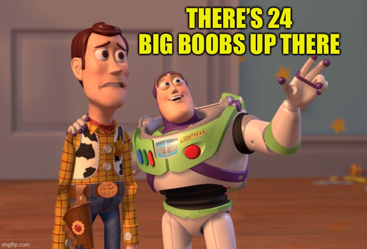 X, X Everywhere Meme | THERE’S 24 BIG BOOBS UP THERE | image tagged in memes,x x everywhere | made w/ Imgflip meme maker