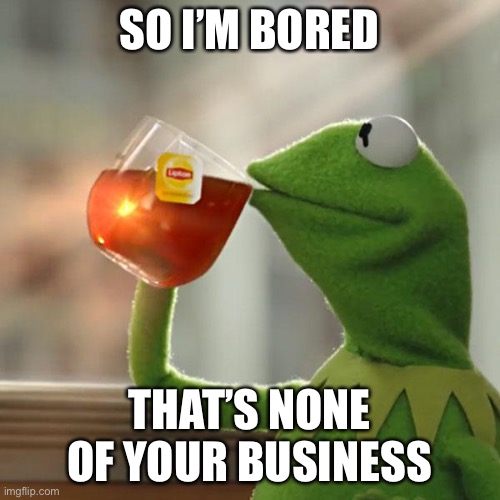 So I’m bored... | SO I’M BORED; THAT’S NONE OF YOUR BUSINESS | image tagged in memes,but that's none of my business,kermit the frog | made w/ Imgflip meme maker