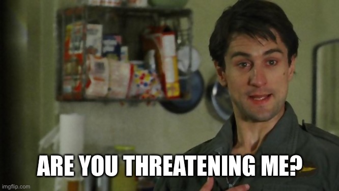 You talkin to me? | ARE YOU THREATENING ME? | image tagged in you talkin to me | made w/ Imgflip meme maker