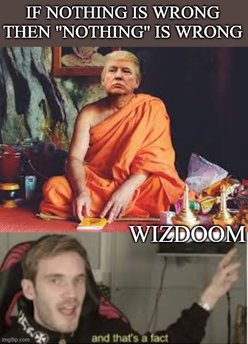 WIZDOOM | IF NOTHING IS WRONG
THEN "NOTHING'' IS WRONG; WIZDOOM | image tagged in funny memes,memes,and that's a fact,donald trump,unnecessary tags,oh wow are you actually reading these tags | made w/ Imgflip meme maker