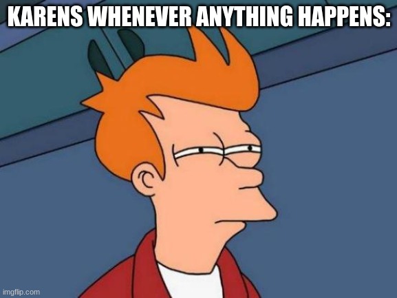 People really like hating on Karen's so I'm capitalizing on it. | KARENS WHENEVER ANYTHING HAPPENS: | image tagged in memes,futurama fry,karen,annoying karens,funny memes,funny | made w/ Imgflip meme maker