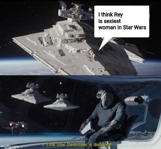 Destroyed destroyer | I think Rey is sexiest woman in Star Wars | image tagged in starwars | made w/ Imgflip meme maker
