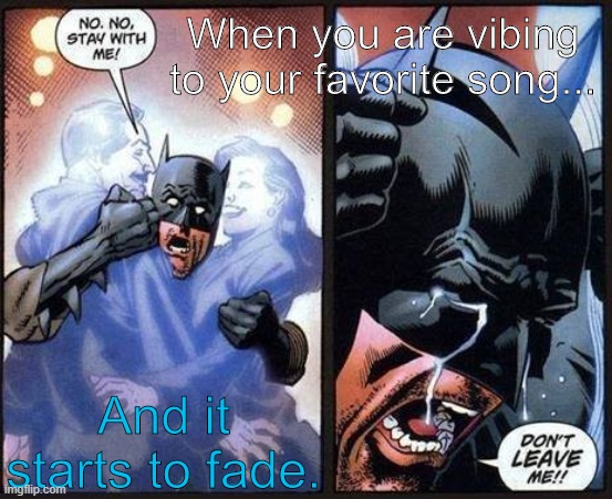 Batman don't leave me | When you are vibing to your favorite song... And it starts to fade. | image tagged in batman don't leave me | made w/ Imgflip meme maker