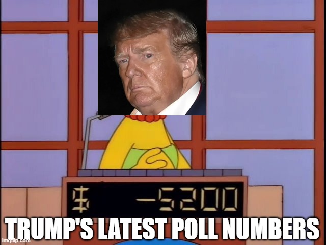Trump's Poll Numbers | TRUMP'S LATEST POLL NUMBERS | image tagged in memes,the simpsons,donald trump,trump,jeopardy,politics | made w/ Imgflip meme maker