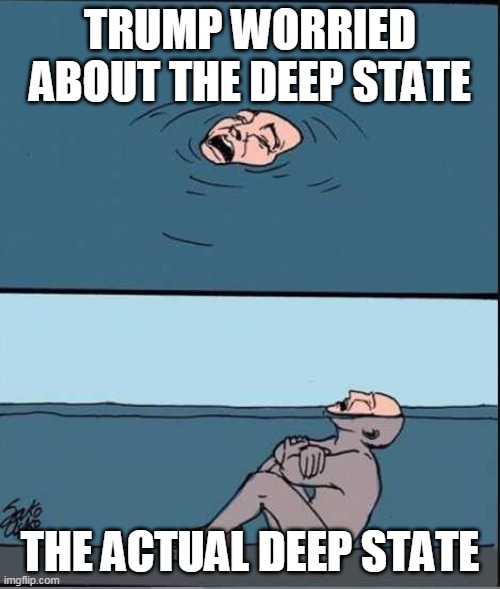 Crying Guy Drowning | TRUMP WORRIED ABOUT THE DEEP STATE; THE ACTUAL DEEP STATE | image tagged in crying guy drowning | made w/ Imgflip meme maker