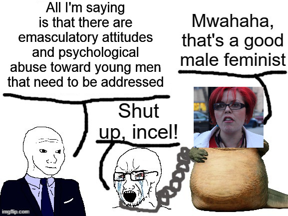 All I'm saying is that there are emasculatory attitudes and psychological abuse toward young men that need to be addressed | made w/ Imgflip meme maker