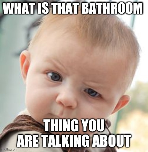 bathroom baby | WHAT IS THAT BATHROOM; THING YOU ARE TALKING ABOUT | image tagged in memes,skeptical baby | made w/ Imgflip meme maker