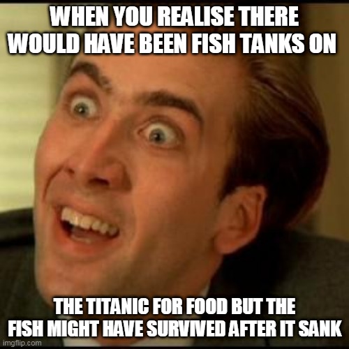 You dont say? | WHEN YOU REALISE THERE WOULD HAVE BEEN FISH TANKS ON; THE TITANIC FOR FOOD BUT THE FISH MIGHT HAVE SURVIVED AFTER IT SANK | image tagged in you dont say | made w/ Imgflip meme maker