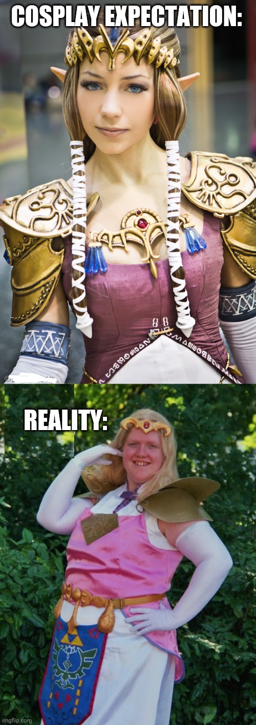 THE IMPORTANT THING IS THAT SHE TRIED | COSPLAY EXPECTATION:; REALITY: | image tagged in memes,cosplay,cosplay fail,legend of zelda,zelda | made w/ Imgflip meme maker