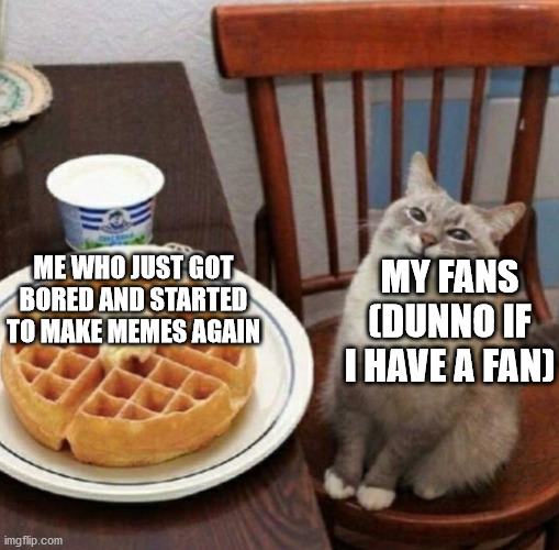Cat likes their waffle | MY FANS (DUNNO IF I HAVE A FAN); ME WHO JUST GOT BORED AND STARTED TO MAKE MEMES AGAIN | image tagged in waffle cat,urlocalnewbie,fans,epic | made w/ Imgflip meme maker