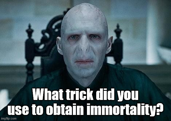 Lord Voldemort | What trick did you use to obtain immortality? | image tagged in lord voldemort | made w/ Imgflip meme maker