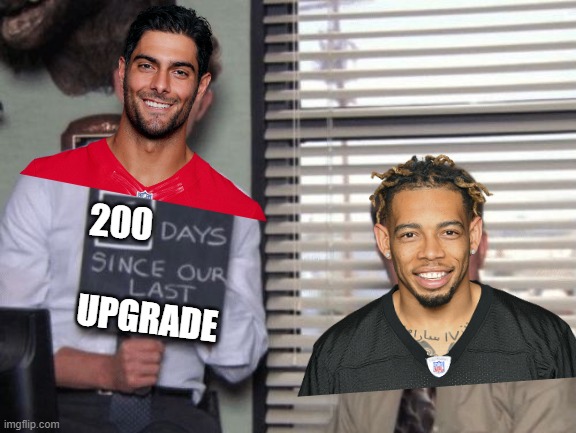 Jimmy Garoppolo and Joe Haden when they are stuck with a 92 TOTW for 200 days | 200; UPGRADE | image tagged in mut 20,madden | made w/ Imgflip meme maker