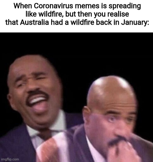 Well crap, that always runs my laughter | When Coronavirus memes is spreading like wildfire, but then you realise that Australia had a wildfire back in January: | image tagged in oh shit,memes,australia,wildfire,coronavirus | made w/ Imgflip meme maker